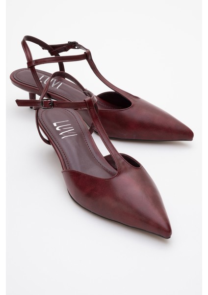 Asher Bordo Cilt Sivri Burun Arkası Açık Kadın Kısa Topuklu Ayakkabı