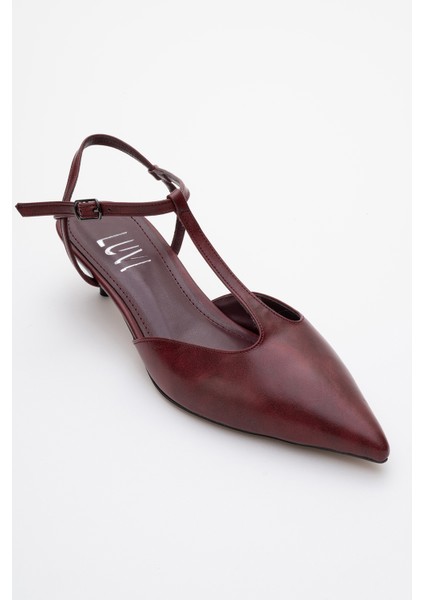 Asher Bordo Cilt Sivri Burun Arkası Açık Kadın Kısa Topuklu Ayakkabı modelleri