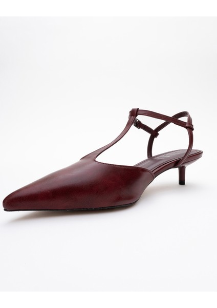 Asher Bordo Cilt Sivri Burun Arkası Açık Kadın Kısa Topuklu Ayakkabı fırsatları