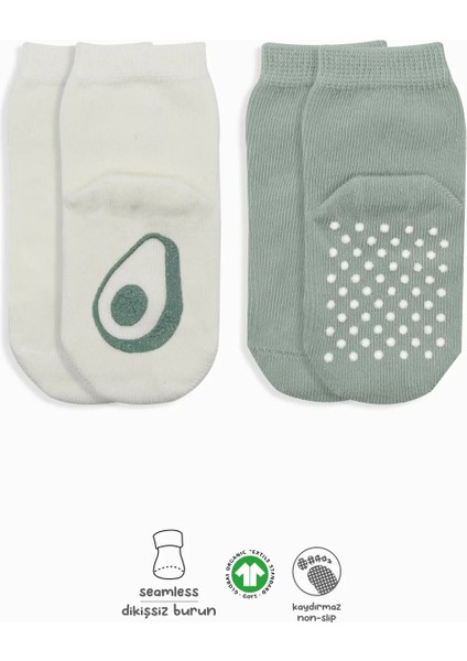 Meyve Figürlü Kaymaz Soket Çorap 2'li Nil Ekru