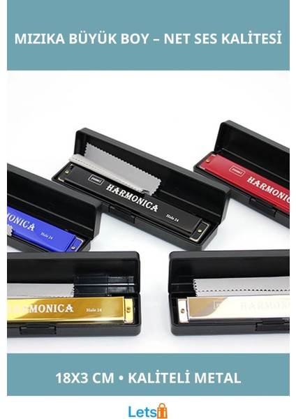 Büyük Boy Metal Mızıka 18X3 cm Ses Aleti