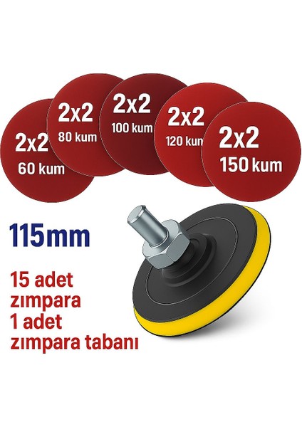Cırt Zımpara Seti Avuç Taşlama Seti 115 Lik (10 Adet Zmpr) Matkap Cırt Taban Seti