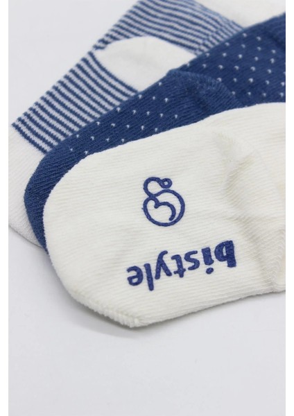 Puanlı Kaymaz Penye Soket Çorap 3'lü BS10108 Indigo modelleri
