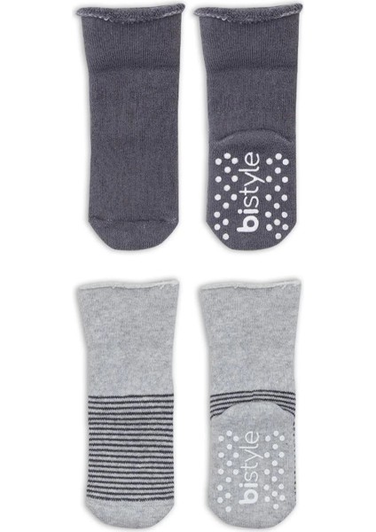 Çemberli Kaymaz Havlu Soket Çorap 2'li Gri-Antrasit modelleri