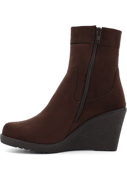 Kadın Kahve Süet Fermuarlı Dolgu Topuklu Bot modelleri