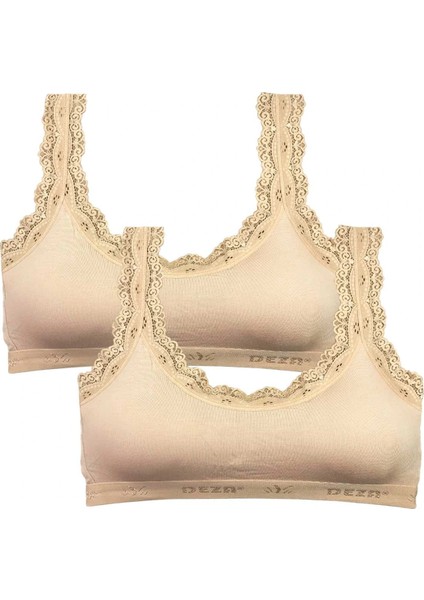2 Adet Dantel Nakış Işlemeli Pedli Bambu Kadın Büstiyer Ten