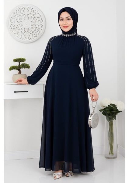 Kolları Işlemeli Tesettür Abiye