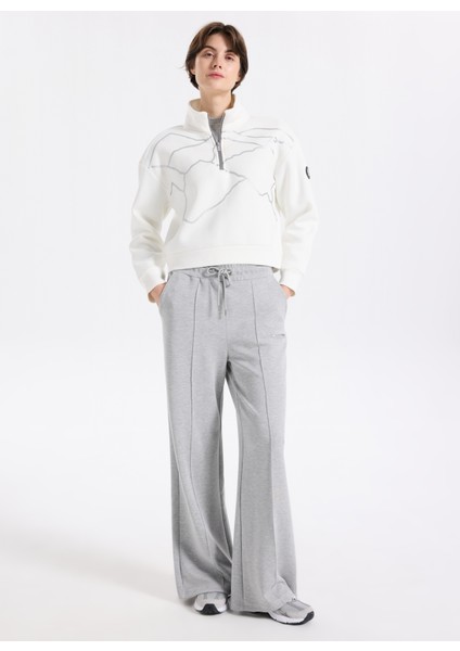 D5WL-SWT3580 Kırık Beyaz Dik Yaka Relaxed Baskılı Kadın Sweatshırt modelleri