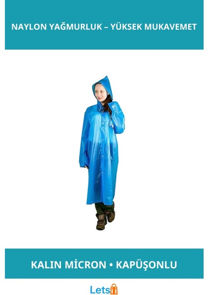 Su Geçirmez Mavi Kalın Naylon Yağmurluk