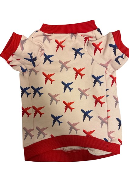 Uçak Desenli Pembe Köpek Sweatshirt.sıcak, Esnek ve Cilt Dostu Pamuk Kumaş