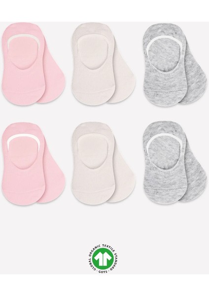 6'lı Silikonlu Babet Penye Çorap BS30101B Pembe Ekru Gri
