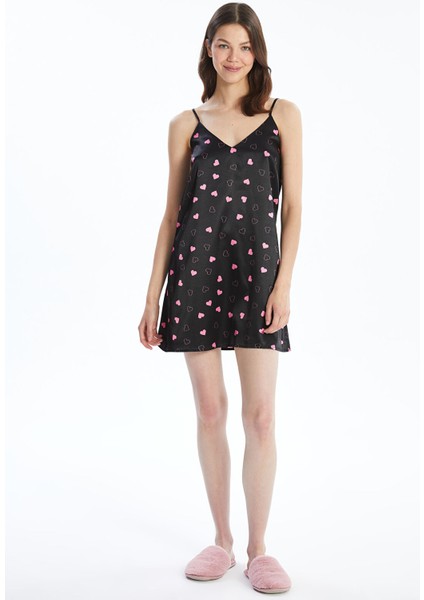 Yeni Sezon V Yaka Desenli Askılı Saten Kadın Fantezi Gecelik fiyatları