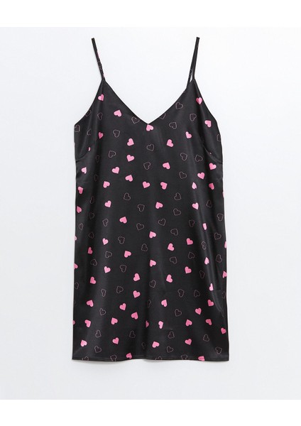 Yeni Sezon V Yaka Desenli Askılı Saten Kadın Fantezi Gecelik indirimleri