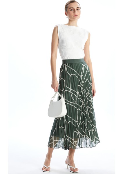 Yeni Sezon Beli Lastikli Desenli Şifon Kadın Pileli Etek