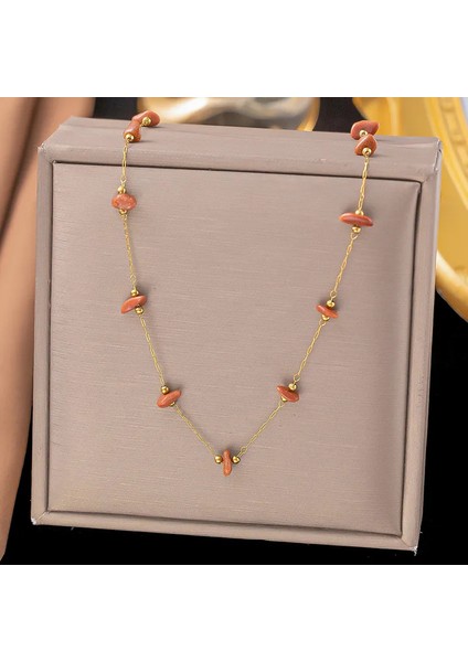 Amber Shine 18 Ayar Altın Kaplama Paslanmaz Çelik Kolye & Bileklik Seti – Doğal Taş Tasarım