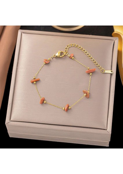 Amber Shine 18 Ayar Altın Kaplama Paslanmaz Çelik Kolye & Bileklik Seti – Doğal Taş Tasarım fiyatları