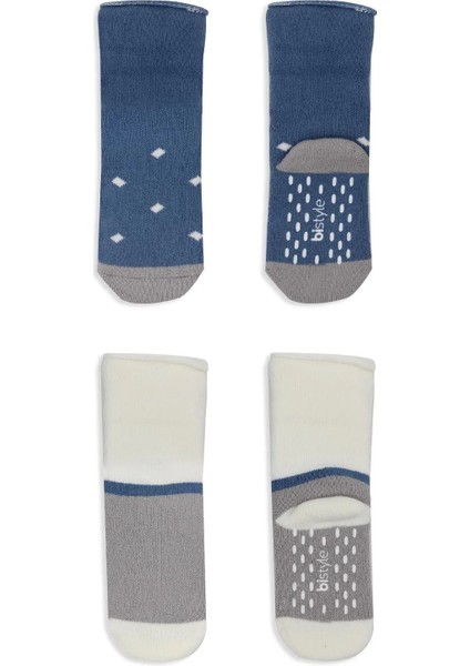 Puanlı Kaymaz Havlu Soket Çorap 2'li Indigo Gri modelleri