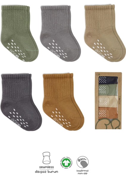 5'li Penye Kaymaz Düz Soket Çorap 10121 Yeşil