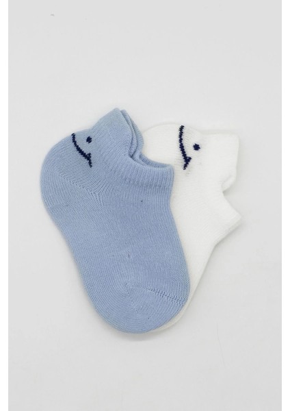 2'li Sneakers Smile Penye Çorap BS20106 Mavi Ekru fırsatları