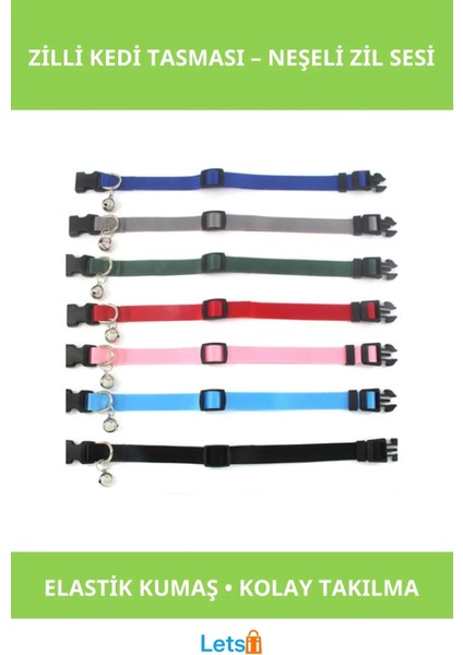 Şık Renkli Zilli Kedi Tasması Konforlu ve Güvenli