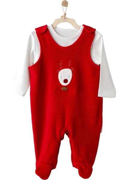 Happy Newyear Kadife Bebek Tulum Takım Red
