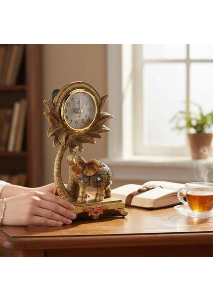 Lüks Işlemeli Saatli Fil Heykeli Dekoratif Masaüstü Biblo Yeni Yıl Yeni Ev & Ofis Hediyesi 17 Cm. fiyatları