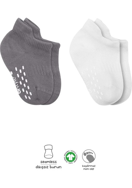 2'li Sneakers Kaymaz Colours Penye Çorap BS20104 Gri Beyaz