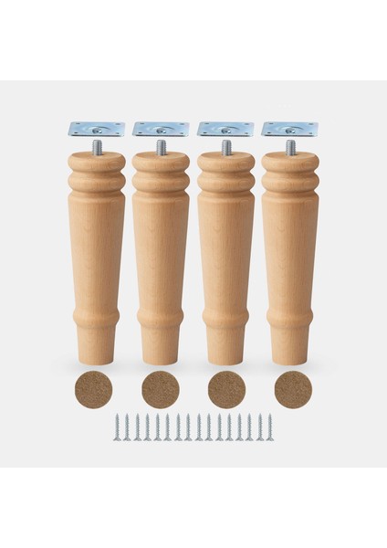 Bohem 20 cm Doğal Ahşap Ayak 4 Adet Set Boyasız Silindir Mobilya Koltuk Kanepe Ayağı Aparat Dahil fiyatları