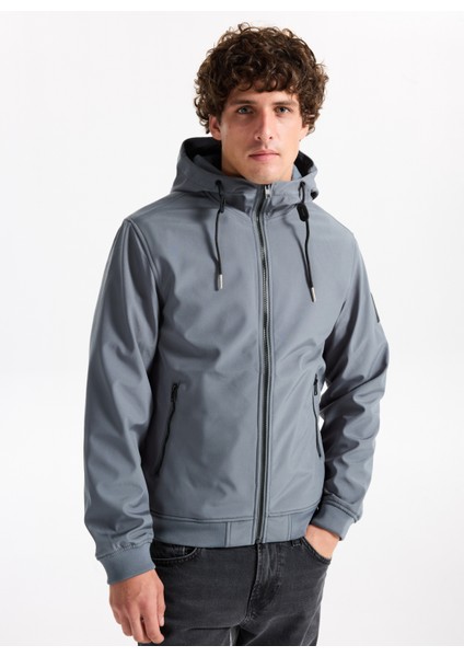 Gri Erkek Mont 12236300_JJEBASIC Softshell Hood No