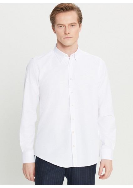 Tailored Fit Düğmeli Yaka Beyaz Erkek Gömlek ACE020261597_BYZ modelleri