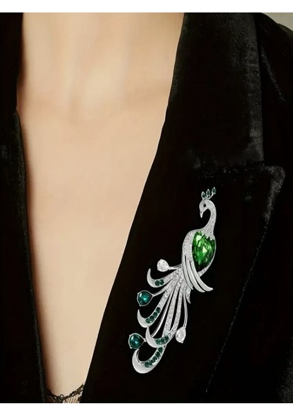 Şık Taşlı Tavuskuşu Broş