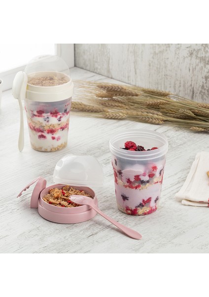 Yoğurt Kabı Qlux Müsli Hazneli Kaşıklı Yoğurt Porsiyon Kabı L-00812 Bpa Içermez fiyatları