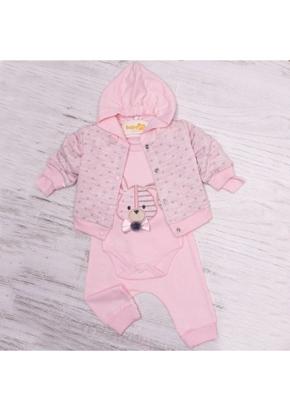 Kız Bebek Açık Pembe Ayıcık Nakışlı 3’lü Takım – Kapüşonlu, Pamuklu ve Rahat Tasarım 1546 6-9 Ay fiyatları