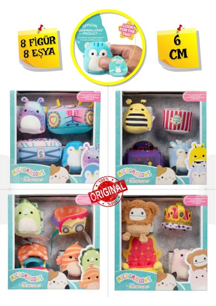 Micromallows Squishmallows Mini Yumuşak Peluş Oyuncak 8 Figür + 8 Aksesuar Figür Seti - 6 cm