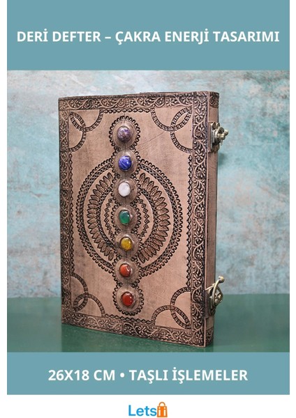 Taşlı Deri Defter 7 Çakra Enerji Dengeleyici 26X18 cm