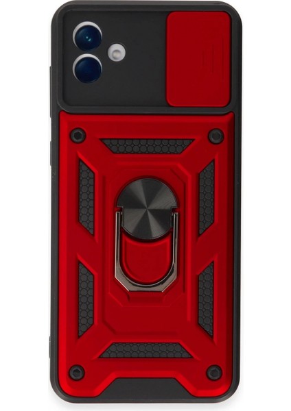 Samsung Galaxy A04E Kılıf Pars Lens Yüzüklü Silikon - Kırmızı (K95)