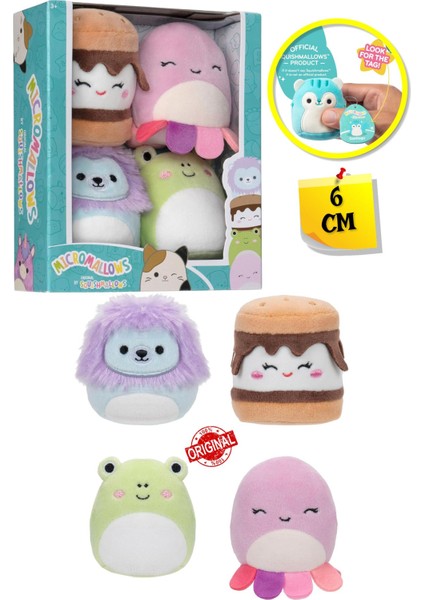 Micromallows Squishmallows Mini Yumuşak Peluş Oyuncak 4 Lü Figür Seti - 6 cm - Model - 1