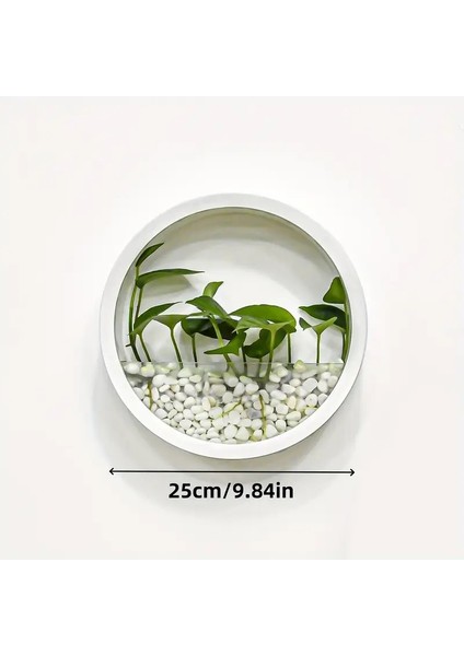 Modern Stil Duvar Bitki Saksısı Set Halinde (2 Adet Yapay Çiçek , 300GR Beyaz Çakıl Taşı )