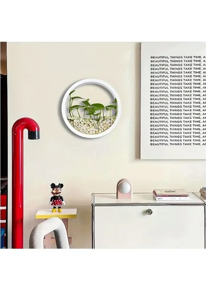 Modern Stil Duvar Bitki Saksısı Set Halinde (2 Adet Yapay Çiçek , 300GR Beyaz Çakıl Taşı ) indirimleri