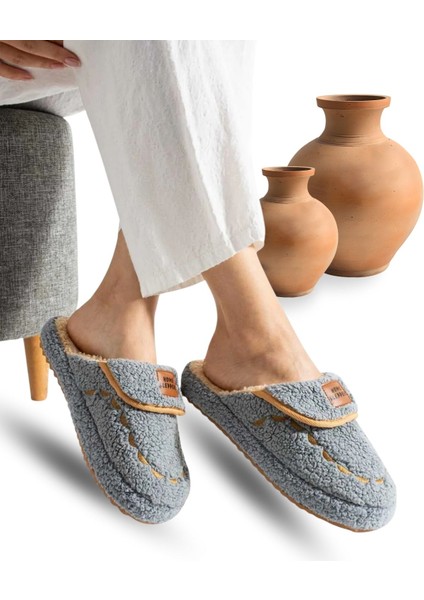 Kadın Ev Terliği Hafif Tabanlı Sıcak Tutan Kışlık Kadın Ev Terliği Çeyiz Terliği Gri