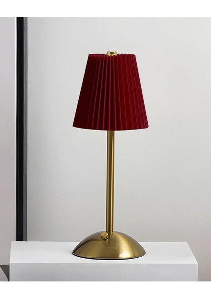Bordo Gold Metal Abajur Işık Kademesi Yükselen Modern Tasarım Masa Lambası LED Işıklı