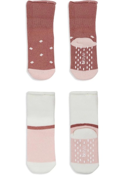 Puanlı Kaymaz Havlu Soket Çorap 2'li BS10502 Pudra Pembe modelleri