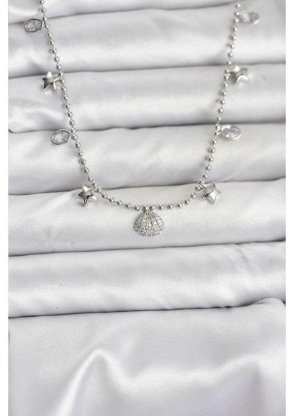 Zarif Boyunlar Için Silver Pirinç Zirkonlu Deniz Kabuğu Kadın Kolye fiyatları