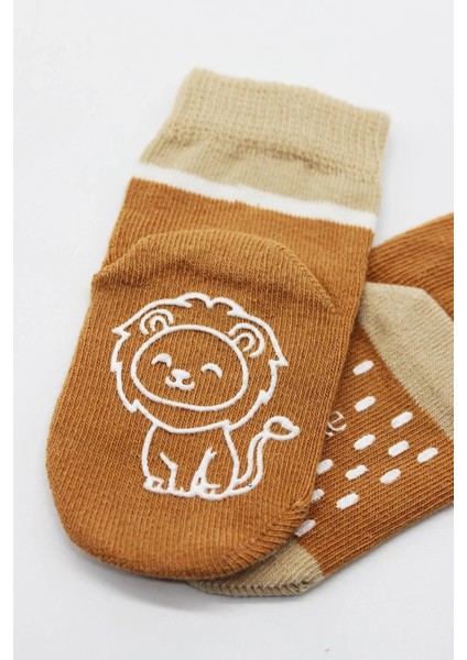 Hayvan Figürlü Kaymaz Erkek Soket Çorap 2'li Hardal modelleri