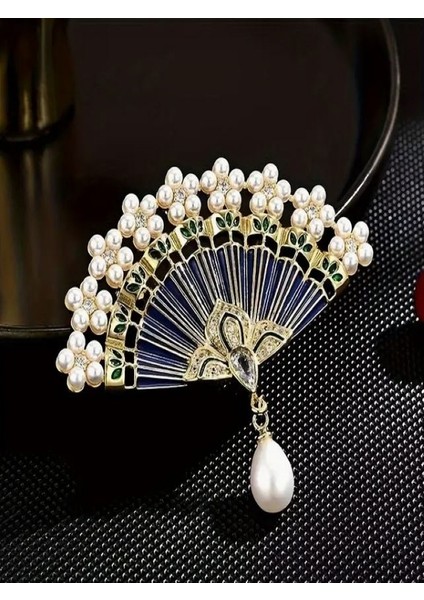 Taşlı ve Incili Çin Yelpazesi BROŞ-14K Altın Kaplama fiyatları