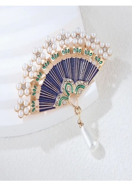 Taşlı ve Incili Çin Yelpazesi BROŞ-14K Altın Kaplama modelleri