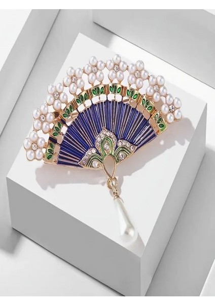 Taşlı ve Incili Çin Yelpazesi BROŞ-14K Altın Kaplama fırsatları