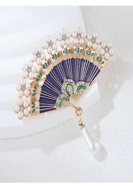 Taşlı ve Incili Çin Yelpazesi BROŞ-14K Altın Kaplama indirimleri