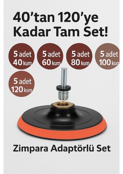 Cırt Zımpara Seti Avuç Taşlama Seti 115 Lik (25 Adet Zmpr) Matkap Cırt Taban Seti