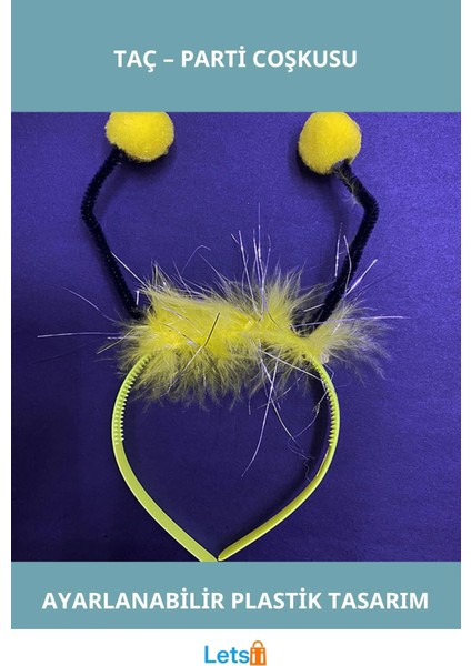 Sarı Siyah Tüy Süslemeli Arı Maya Taç